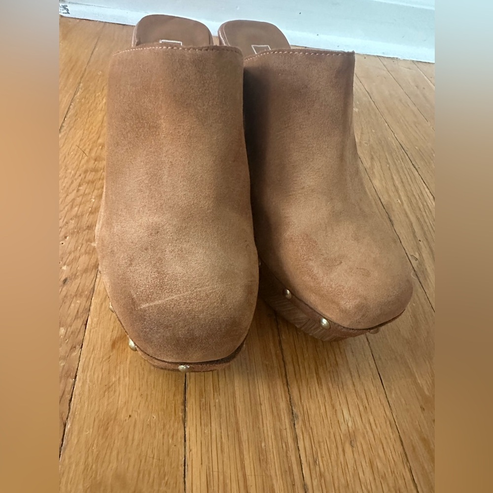 Topshop Brown Suede Platform Mules, size 7.5 ( euro38)